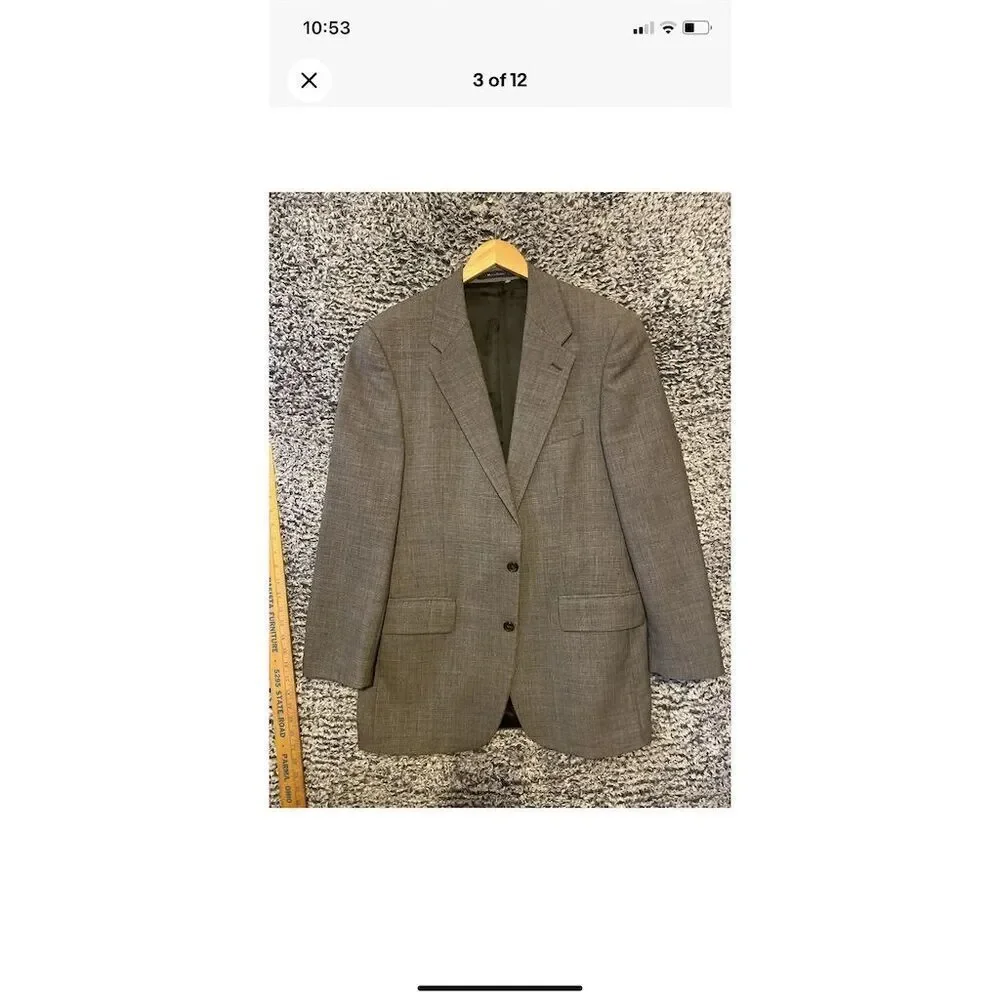 Ralph Lauren Men's Gray Striped Wool Blazer Size 40T Blazer Formal Long